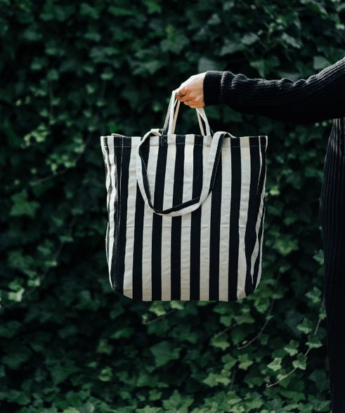Striped Tote Bag - Black