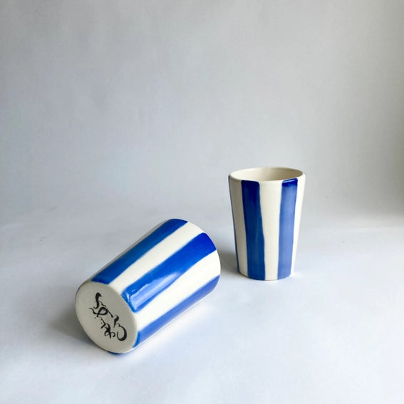 Striped Ceramic Cup - Blue