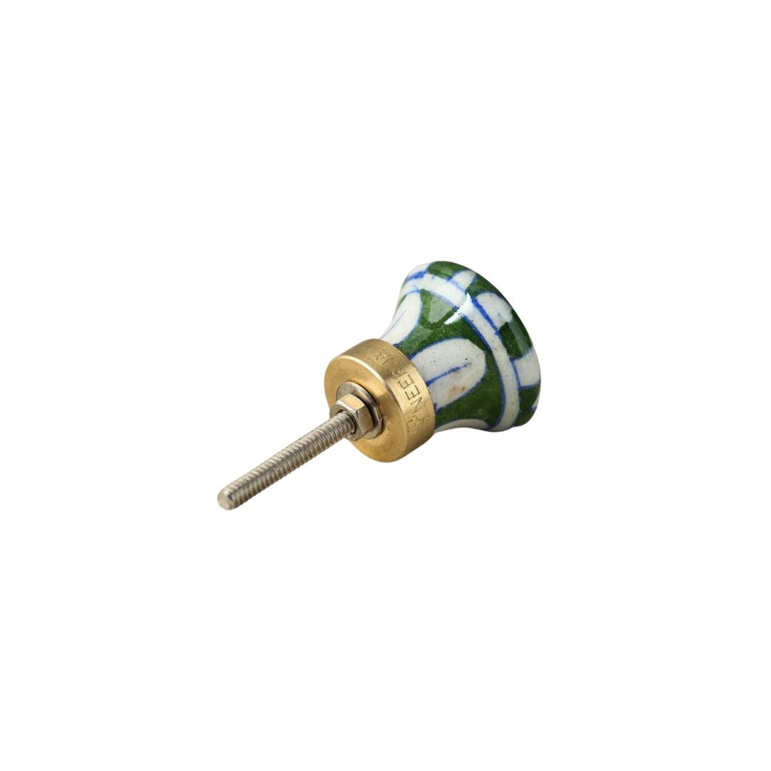 Green & White Checkered Drawer Knob