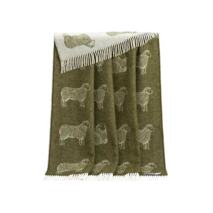 Mossy Green Sheep Pure Wool Throw