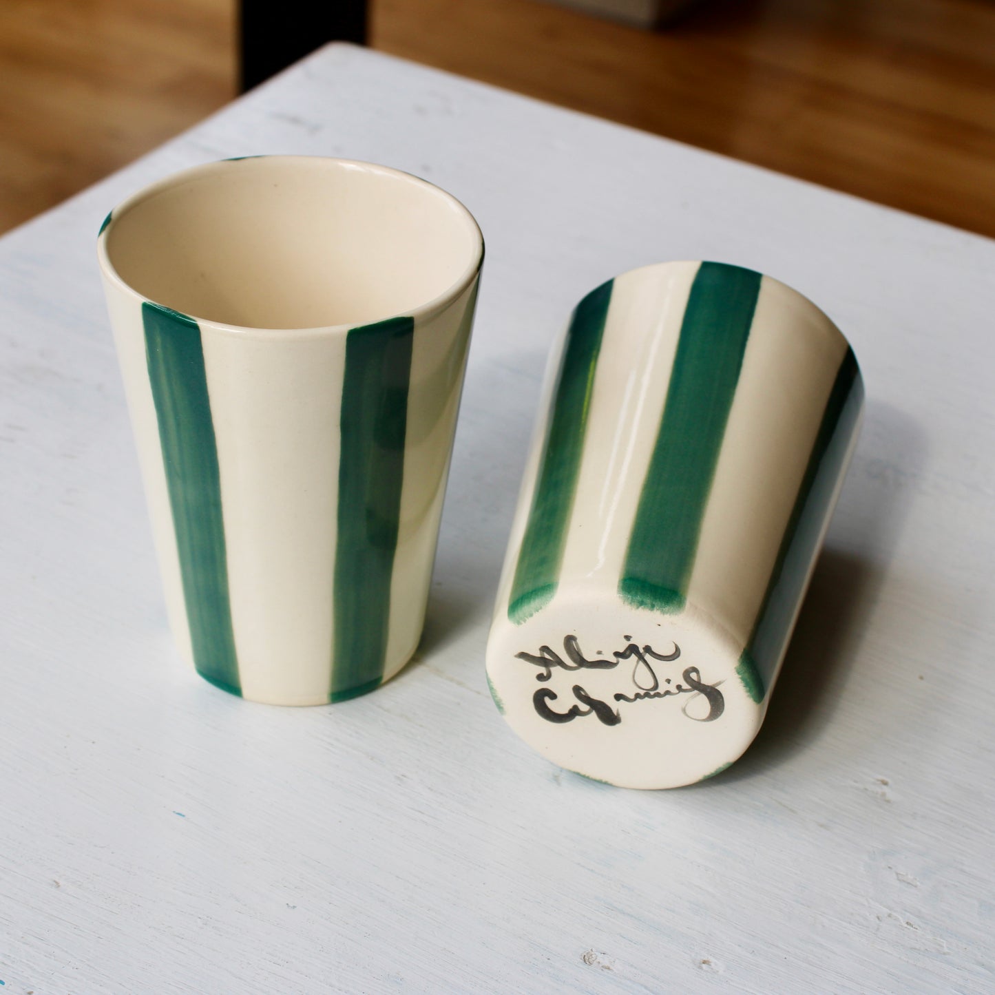 Striped Ceramic Cup - Green