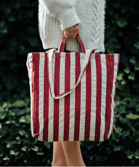 Striped Tote Bag - Red
