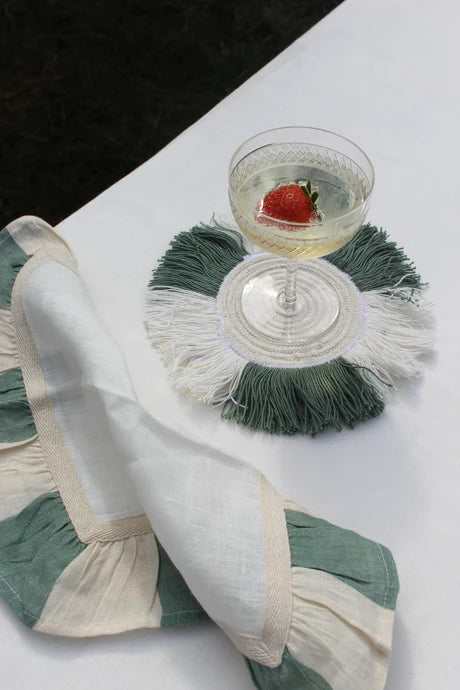 Sea Green Fringed Coaster