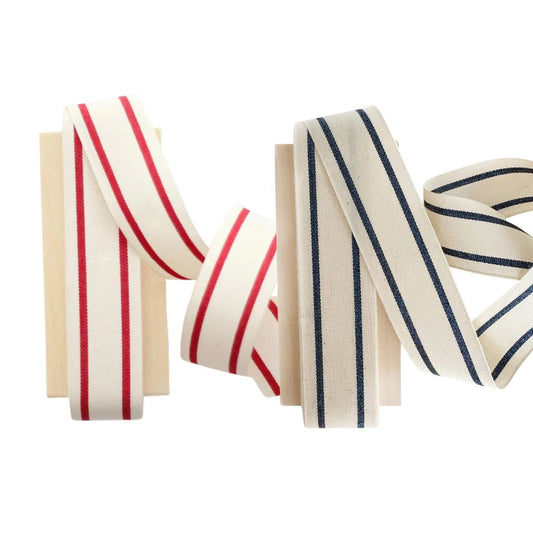Striped Cotton Ribbon | Wood Paddle 10 yds