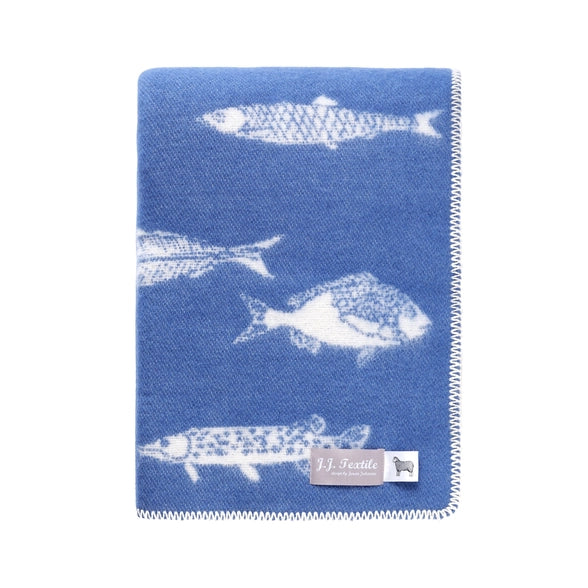 Blue Fish Wool Blanket