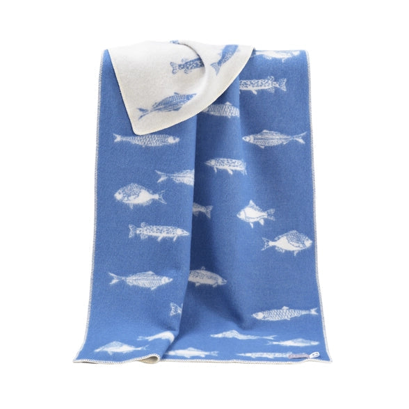 Blue Fish Wool Blanket