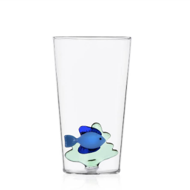 Blue Fish Green Seaweed Longdrink Glass