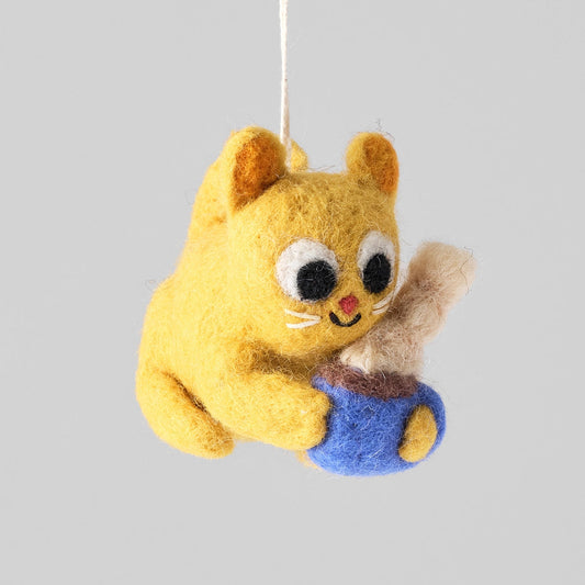 Cat and Mug Hanging Felt Ornament