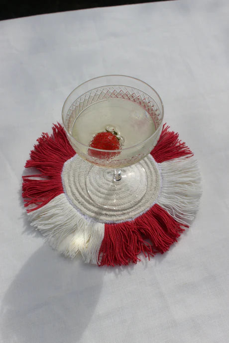Cherry Red Fringed Coaster