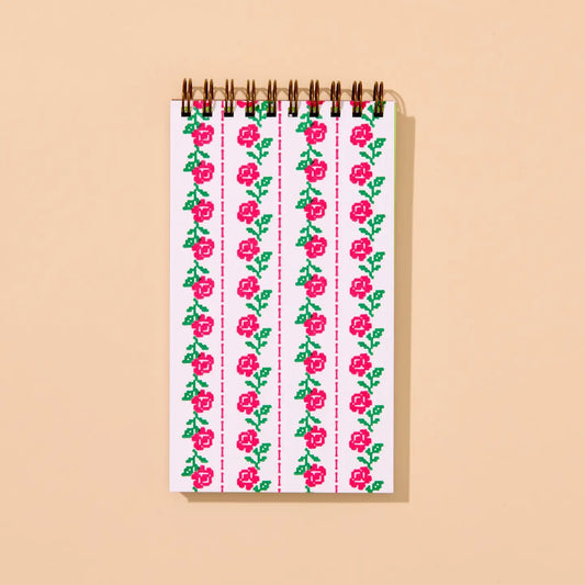 Cross Stitch Rose Pocket-Sized Spiral Notebook