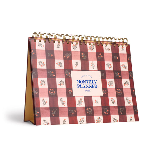 Floral Gingham Spiral Undated Monthly Desk Pad