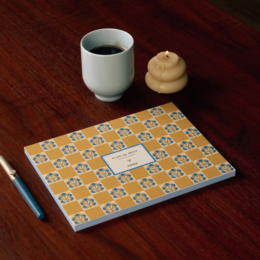Floral Checkerboard Undated Weekly Desk Planner