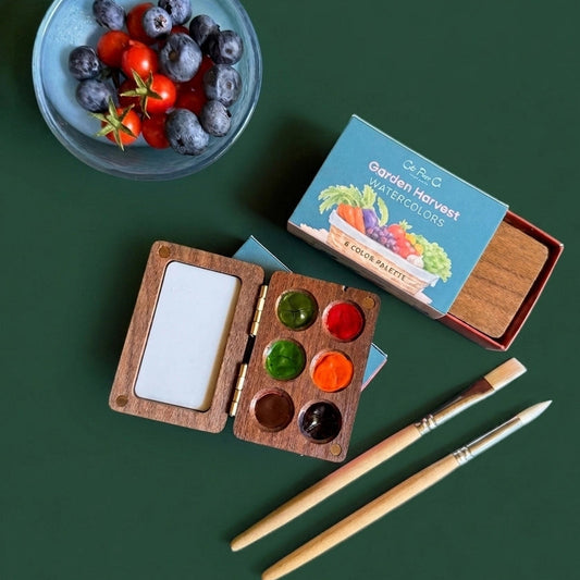 6 Color Mini Wooden Watercolor Palette - Garden Harvest
