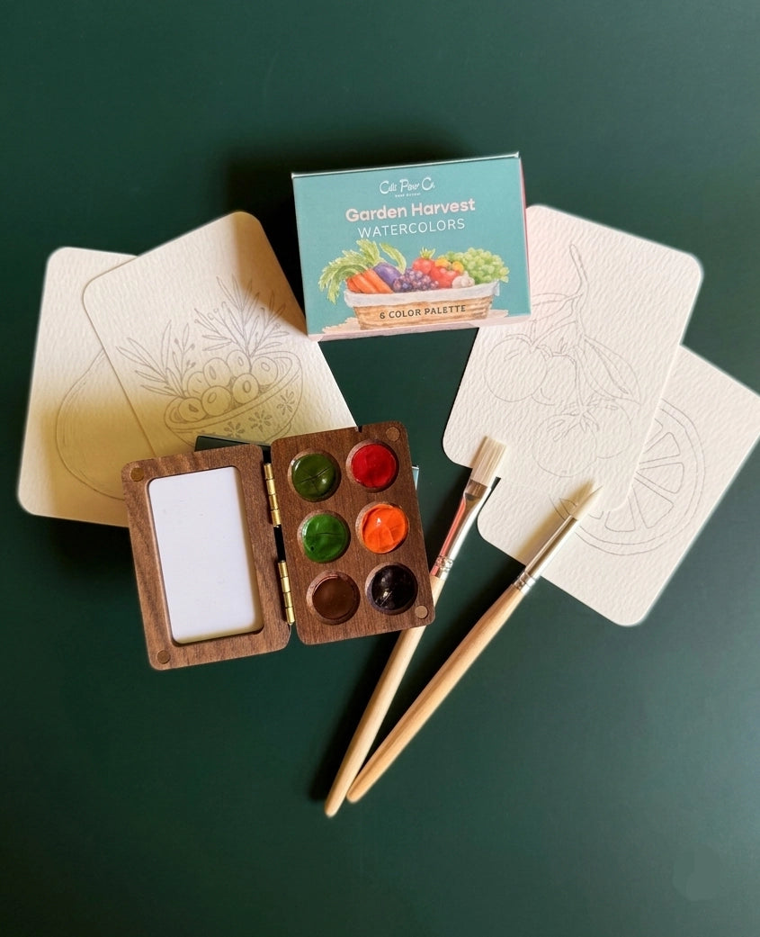 6 Color Mini Wooden Watercolor Palette - Garden Harvest