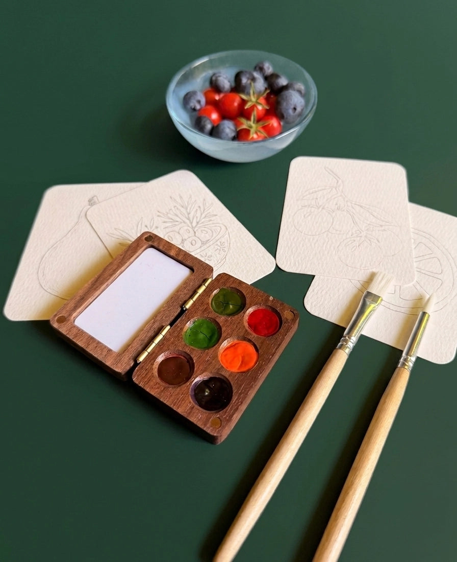 6 Color Mini Wooden Watercolor Palette - Garden Harvest