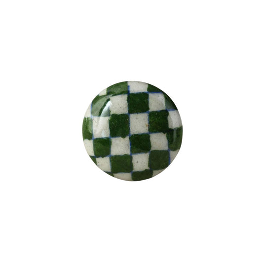 Green & White Checkered Drawer Knob