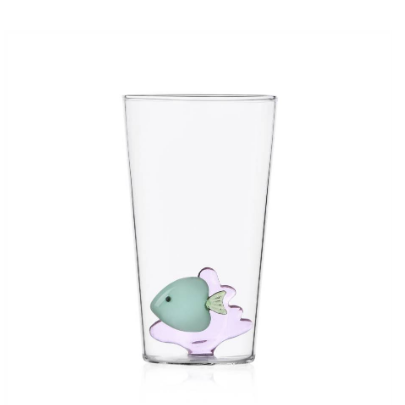 Green Fish Pink Seaweed Longdrink Glass