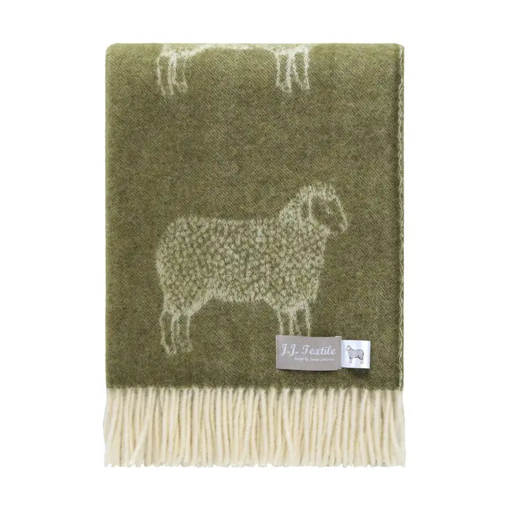 Mossy Green Sheep Pure Wool Throw