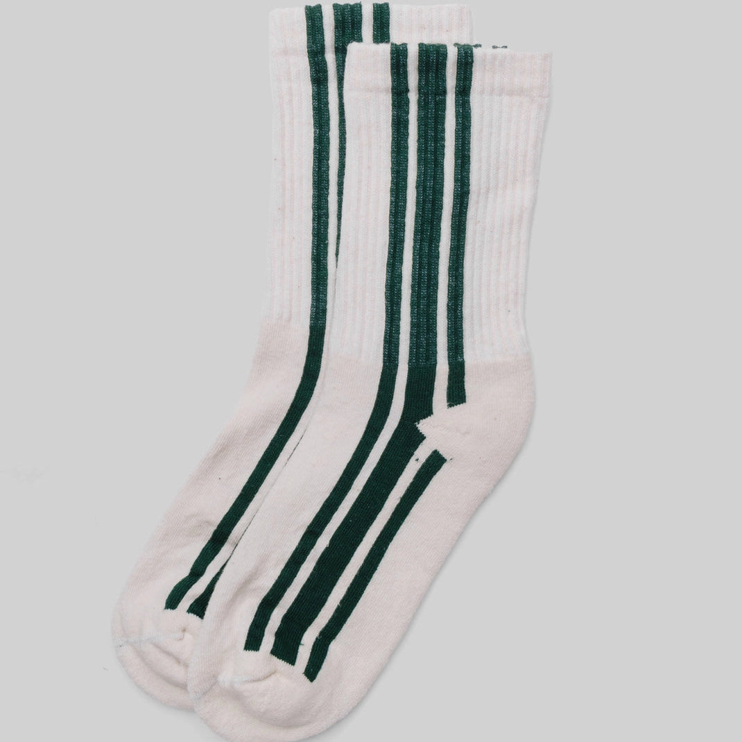 Green Vertical Stripe Crew Socks