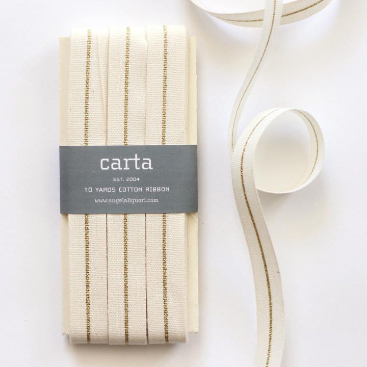 Metallic Line Cotton Ribbon | Wood Paddle 10 yds