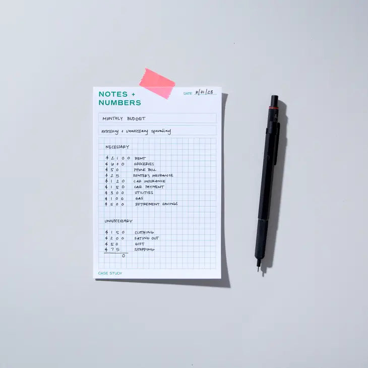 Notes + Numbers Gridded Notepad