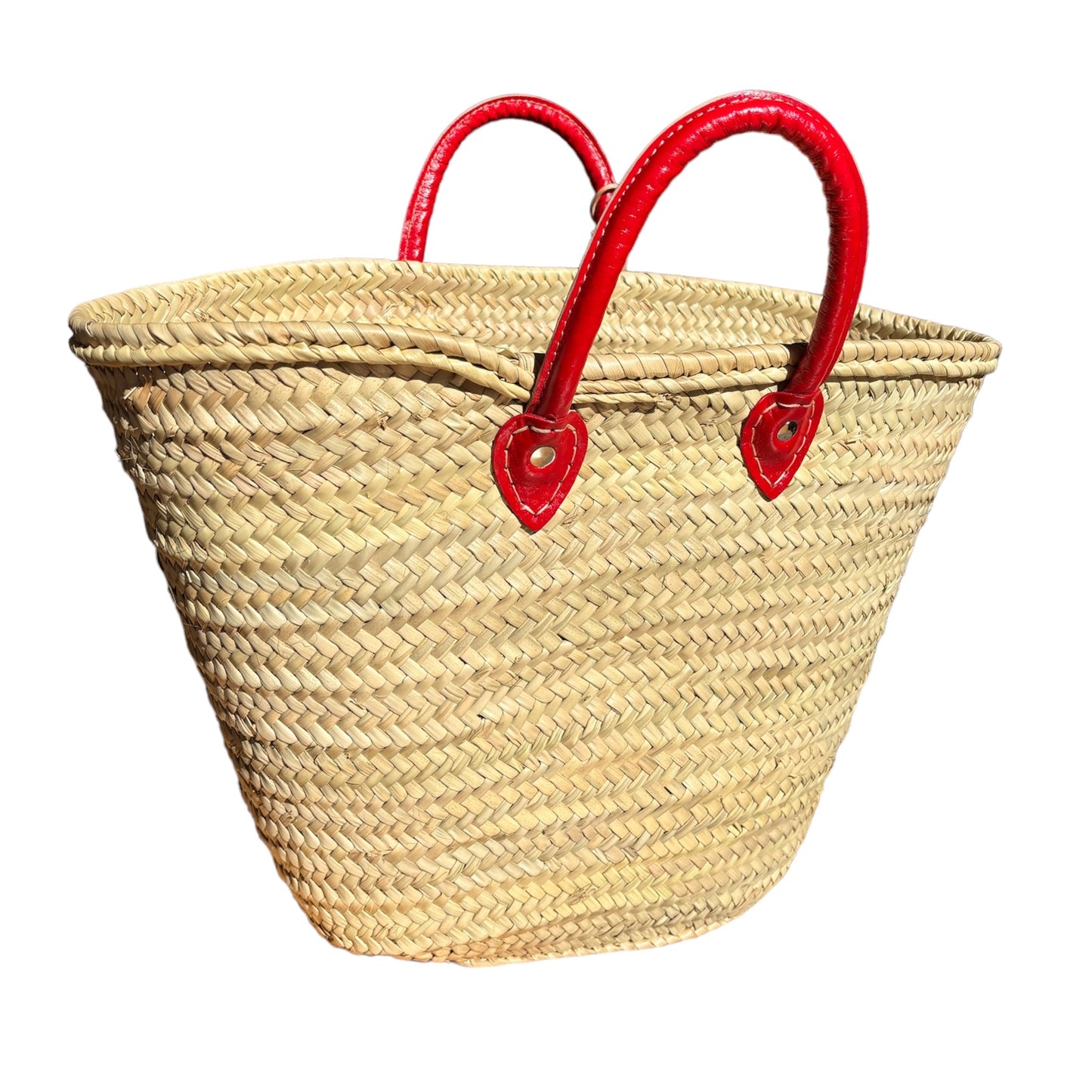 Straw Market Bag with Leather Handles