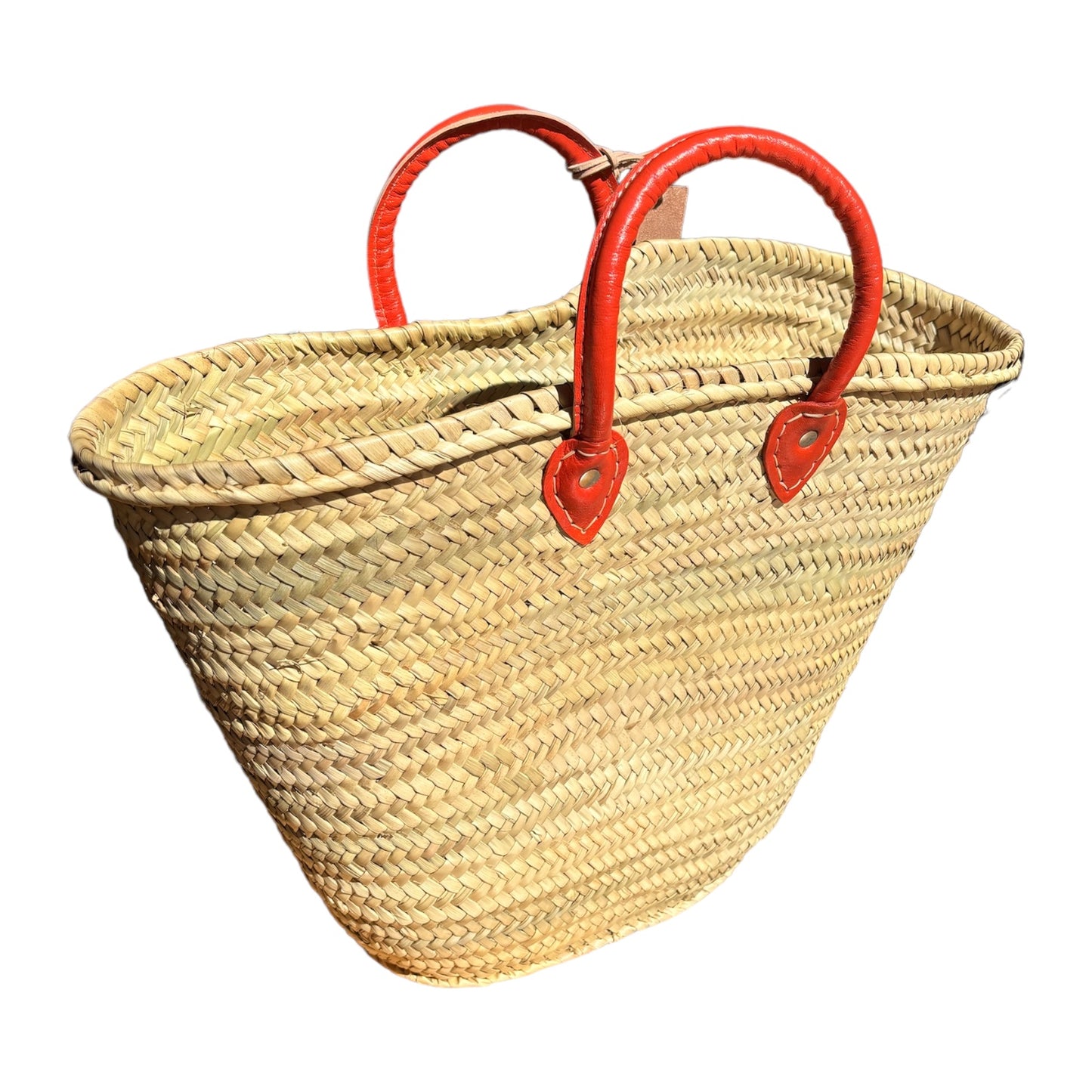 Straw Market Bag with Leather Handles