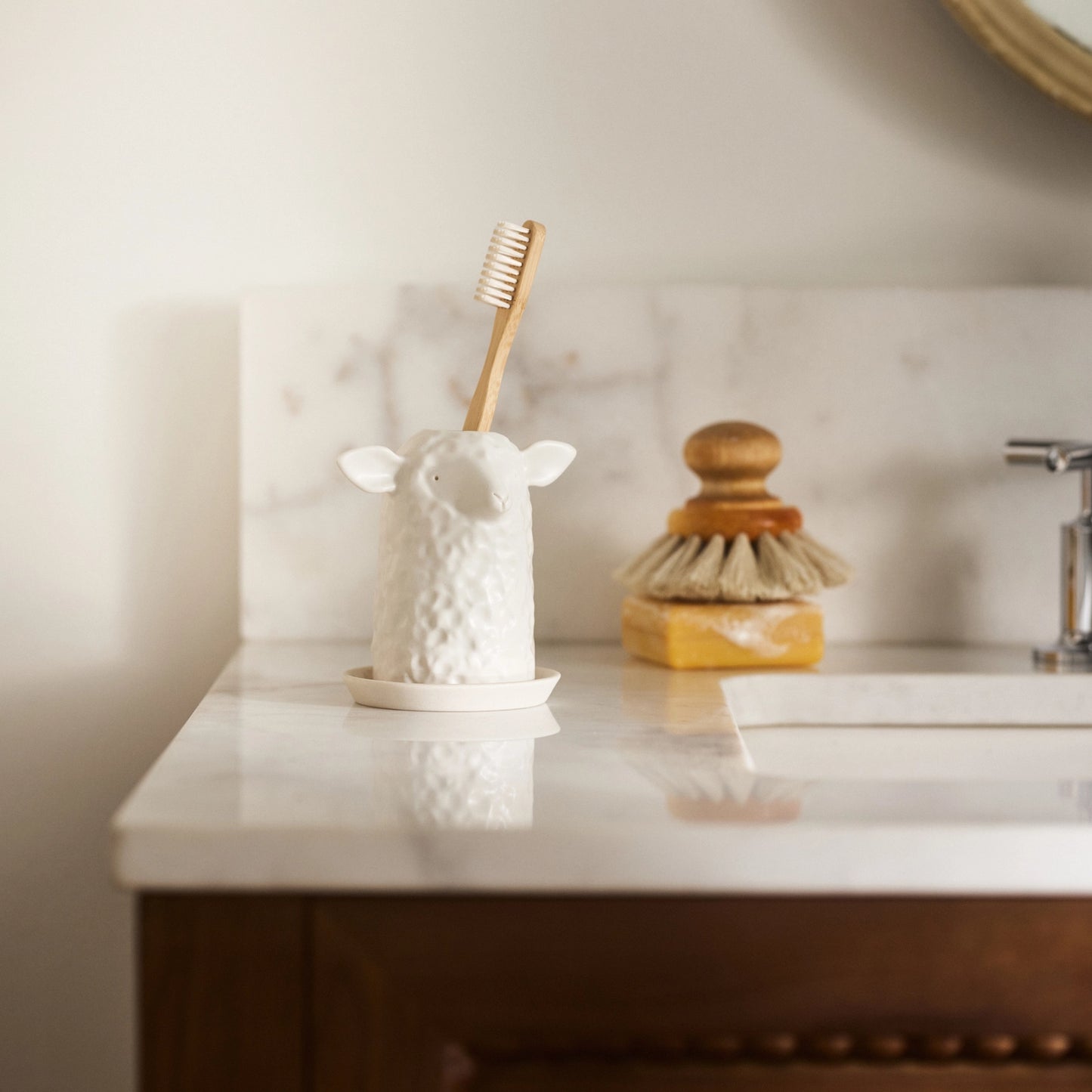Porcelain Sheep Toothbrush Holder