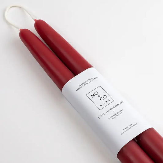 Beeswax 10" Taper Candles - Berry Red