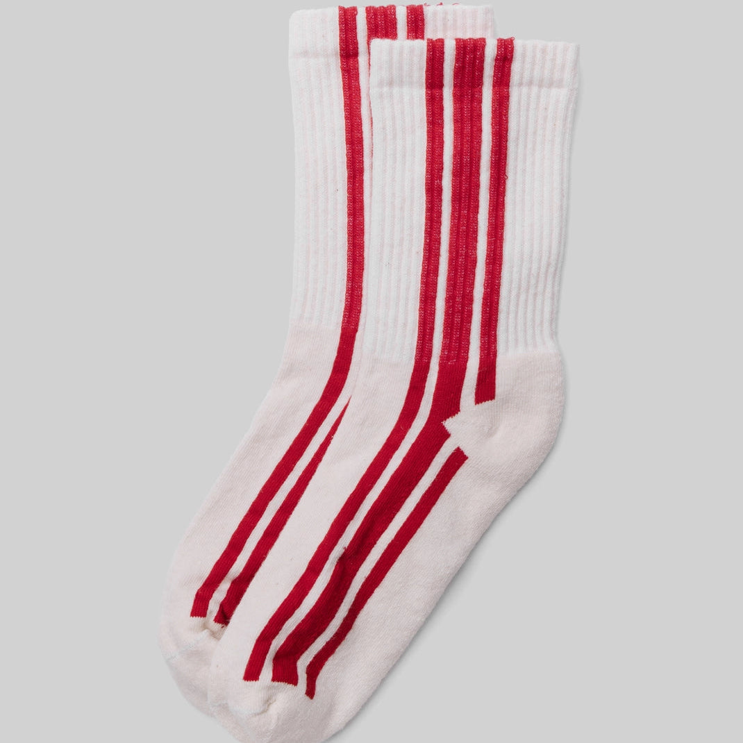 Red Vertical Stripe Crew Socks