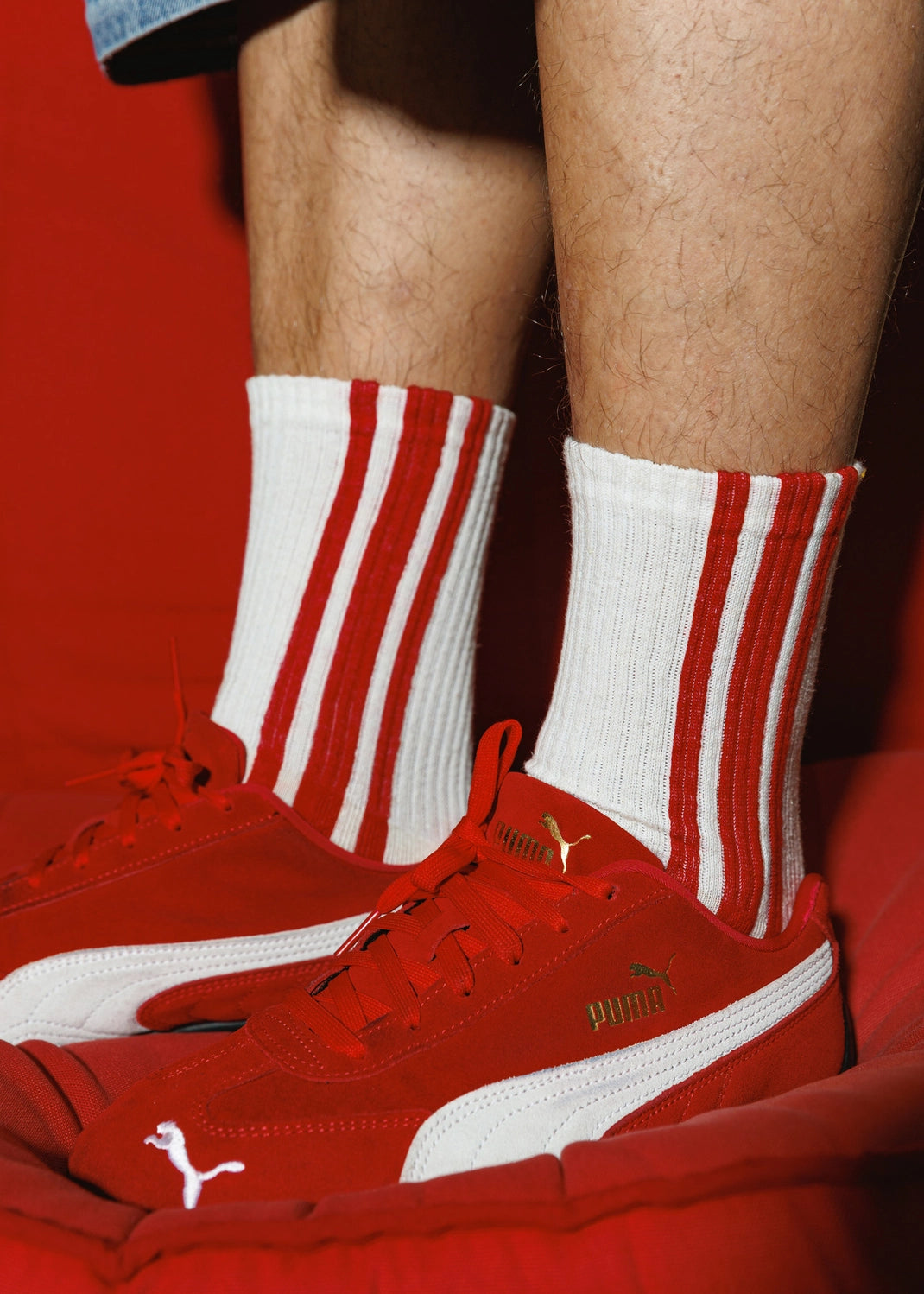 Red Vertical Stripe Crew Socks