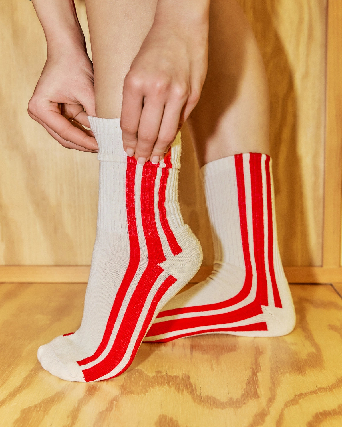 Red Vertical Stripe Crew Socks