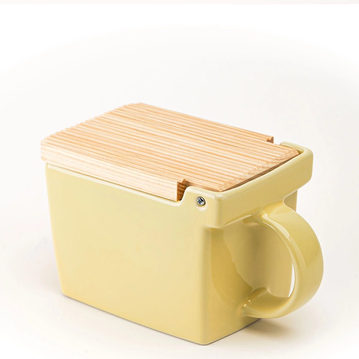 Ceramic Salt Box with Wooden Lid - Yellow