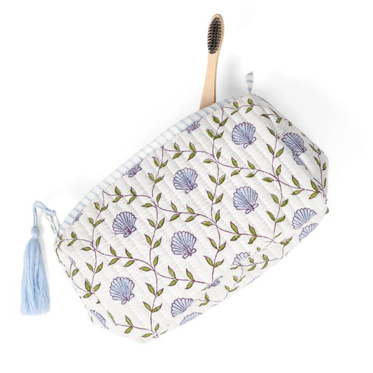 Blue Seashell Blockprint Makeup Bag
