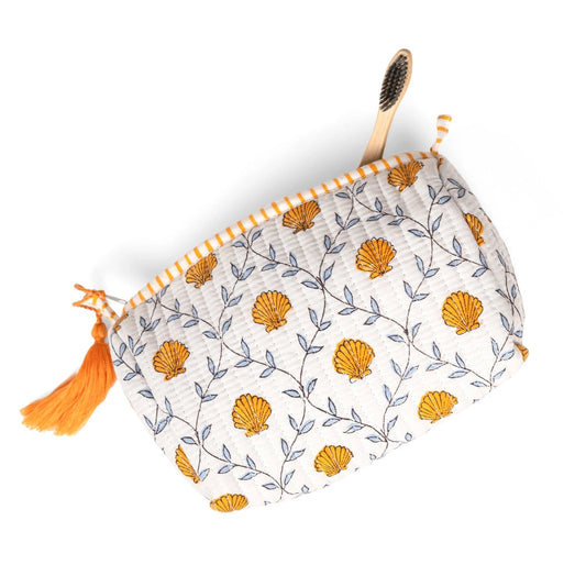 Orange Seashell Blockprint Makeup Bag