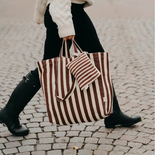 Striped Tote Bag - Brown