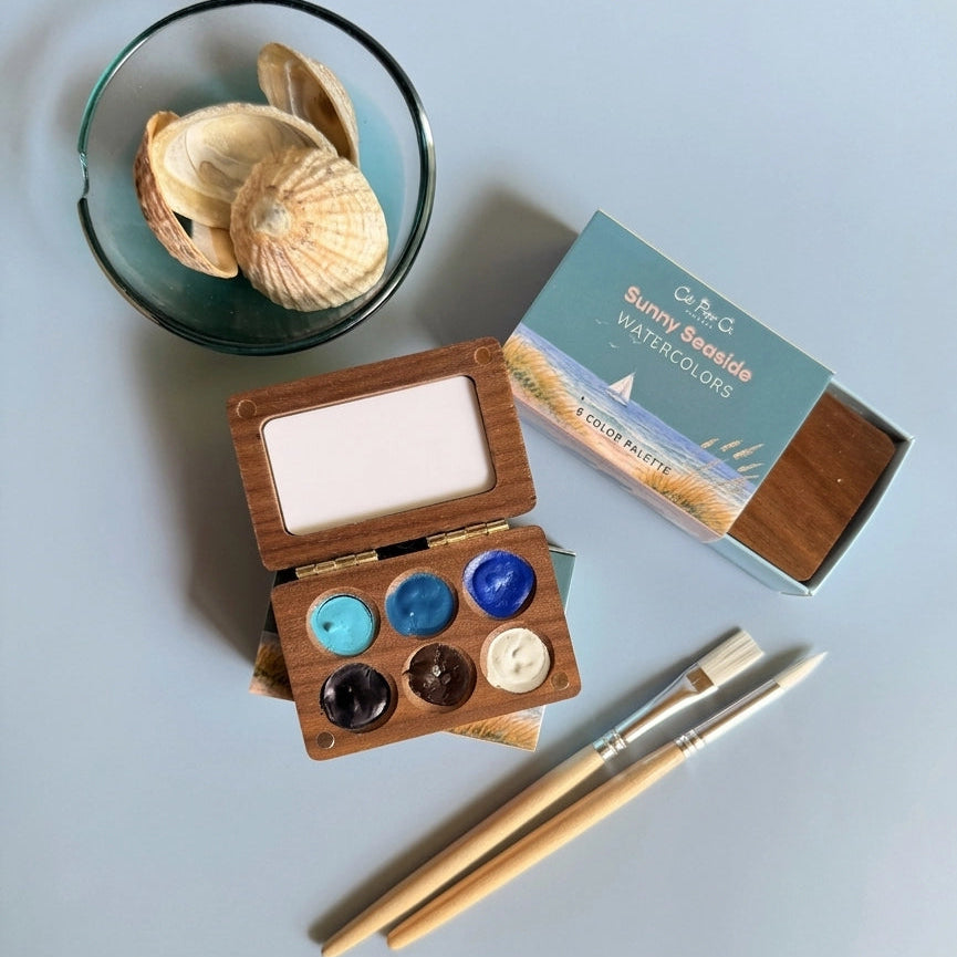 6 Color Mini Wooden Watercolor Palette - Sunny Seaside