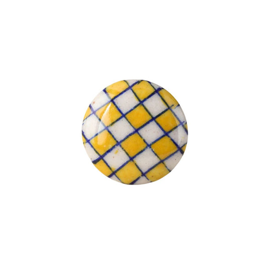 Yellow & White Checkered Drawer Knob
