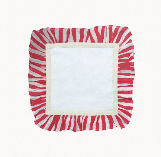 Linen Napkins - Set of 2 - Cherry Red Candy Stripe