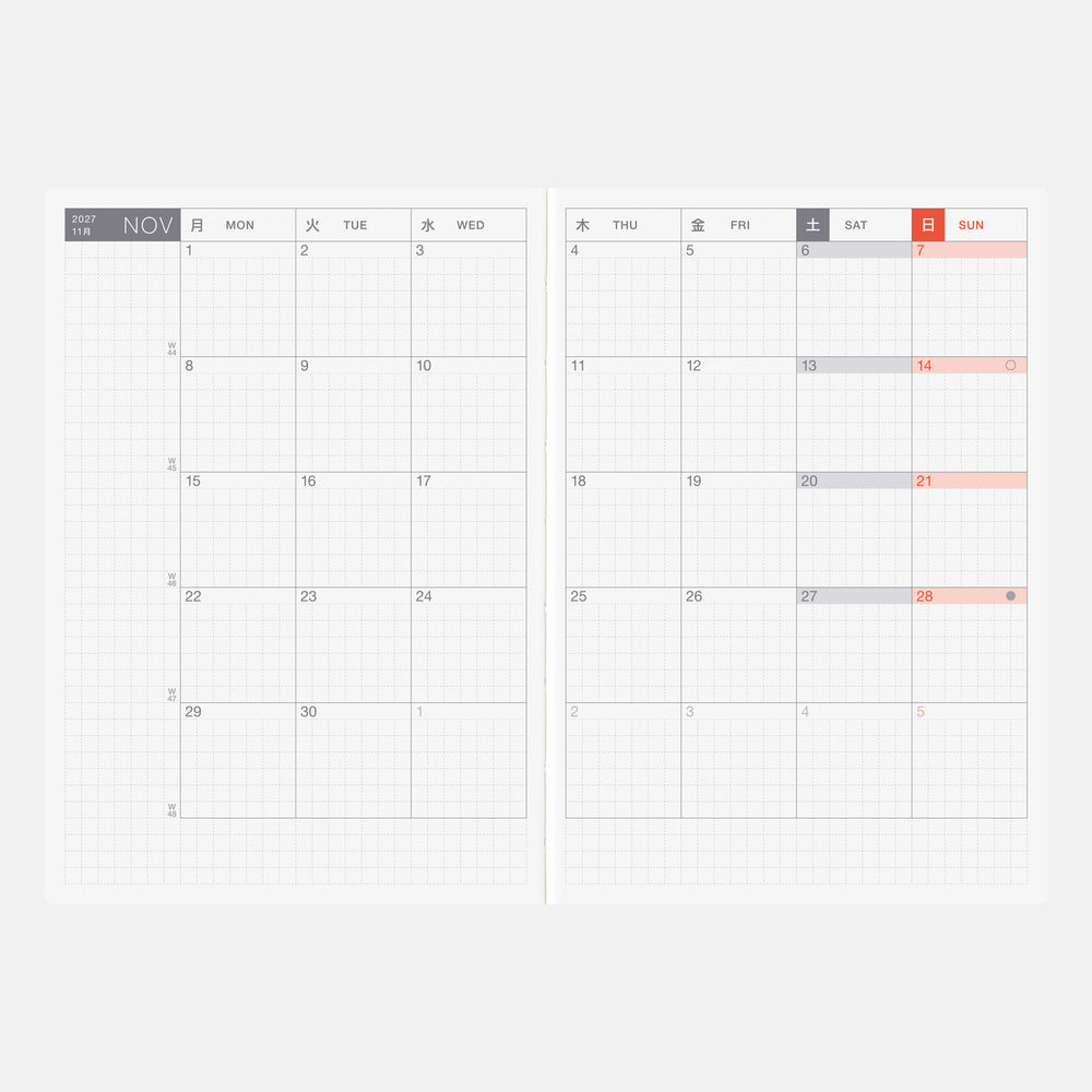 2027 English Original Book [A6 size/Daily/Jan start/Mon start]