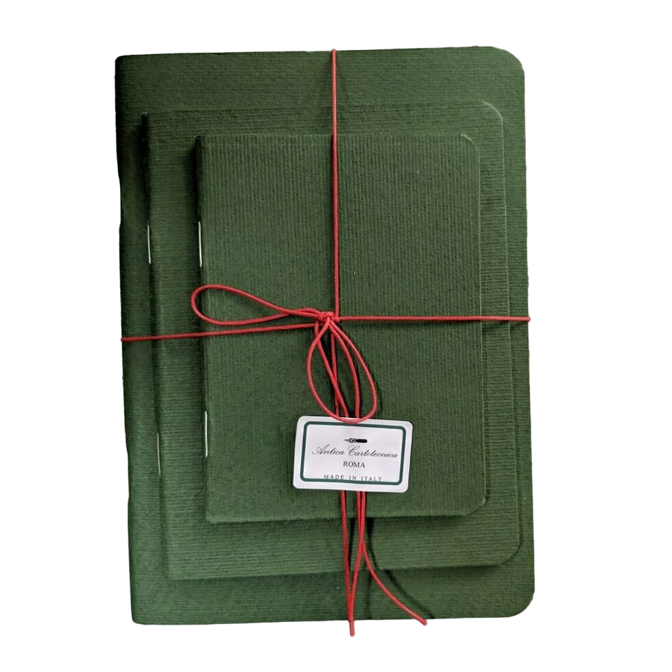 3 Green Notebooks with Red Waxed String