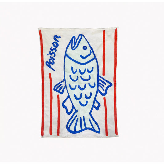 Poisson Embroidered Tea Towel